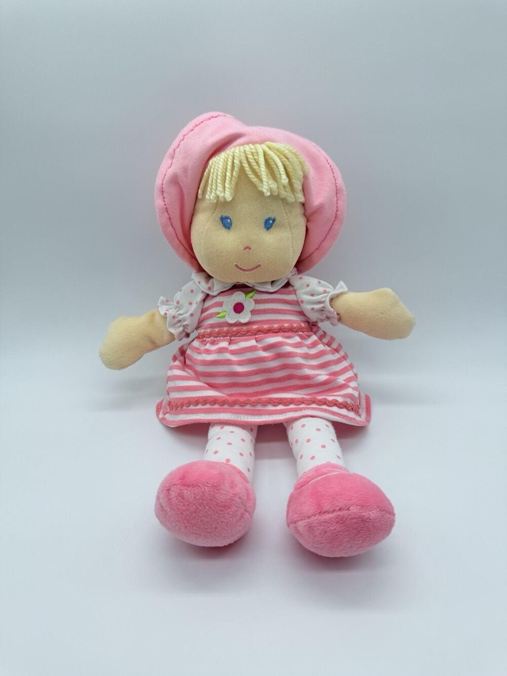 Prestige Baby Doll Girl Lovey Security Plush Blonde Stripe Flower Pink Dot Dress